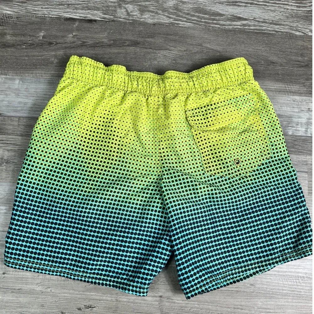Body Glove Boys Size 8 Board Shorts Neon Yellow Teal Gradient Polka Dot Swim